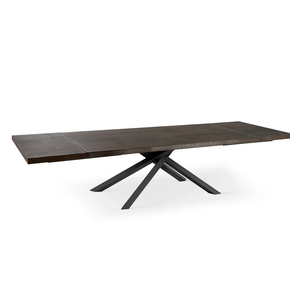 Viadurini Living Ausziehbare Esstische-Ausziehbarer Tisch auf 300 cm aus Eichenfurnier und schwarzem Metallgestell – Xino