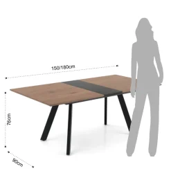 Viadurini Living Ausziehbare Esstische-Ausziehbarer Tisch auf 180 cm mit Beinen aus schwarzem Metall und Magnesium