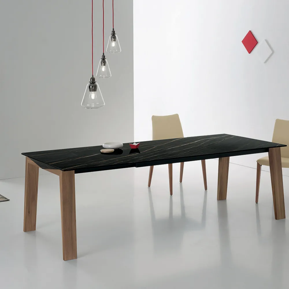 Viadurini Living Ausziehbare Esstische-Ausziehbarer Tisch auf 2,4 m aus Massivholz und Keramikplatte - Antares