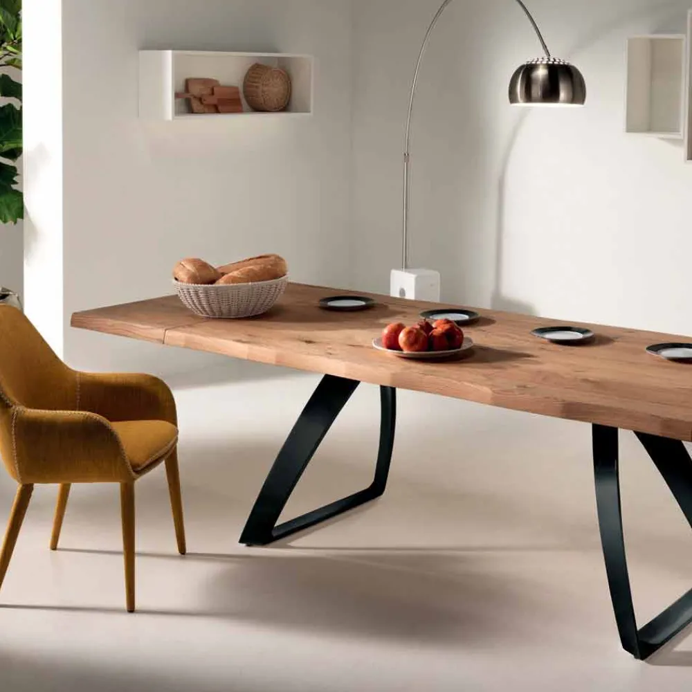 Viadurini Living Ausziehbare Esstische-Ausziehbarer Tisch aus Furnierholz Eiche und Metall schwarz Travis