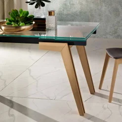 Viadurini Living Ausziehbare Esstische-Ausziehbarer Tisch aus Glas und Massivholz made in Italy, Dimitri