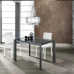 Viadurini Living Ausziehbare Esstische-Ausziehbarer Tisch aus grau lackiertem Glas und Zeno Metall