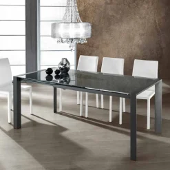 Viadurini Living Ausziehbare Esstische-Ausziehbarer Tisch aus grau lackiertem Glas und Zeno Metall