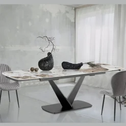 Viadurini Living Ausziehbare Esstische-Ausziehbarer Tisch aus Metall und Keramikplatte in Onyxmarmor-Finish - Marche