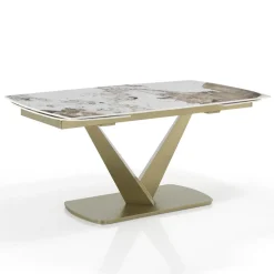 Viadurini Living Ausziehbare Esstische-Ausziehbarer Tisch aus Metall und Keramikplatte in Onyxmarmor-Finish - Marche