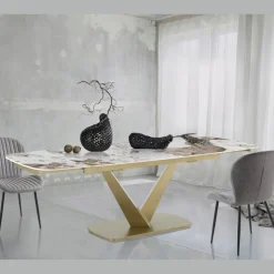 Viadurini Living Ausziehbare Esstische-Ausziehbarer Tisch aus Metall und Keramikplatte in Onyxmarmor-Finish - Marche