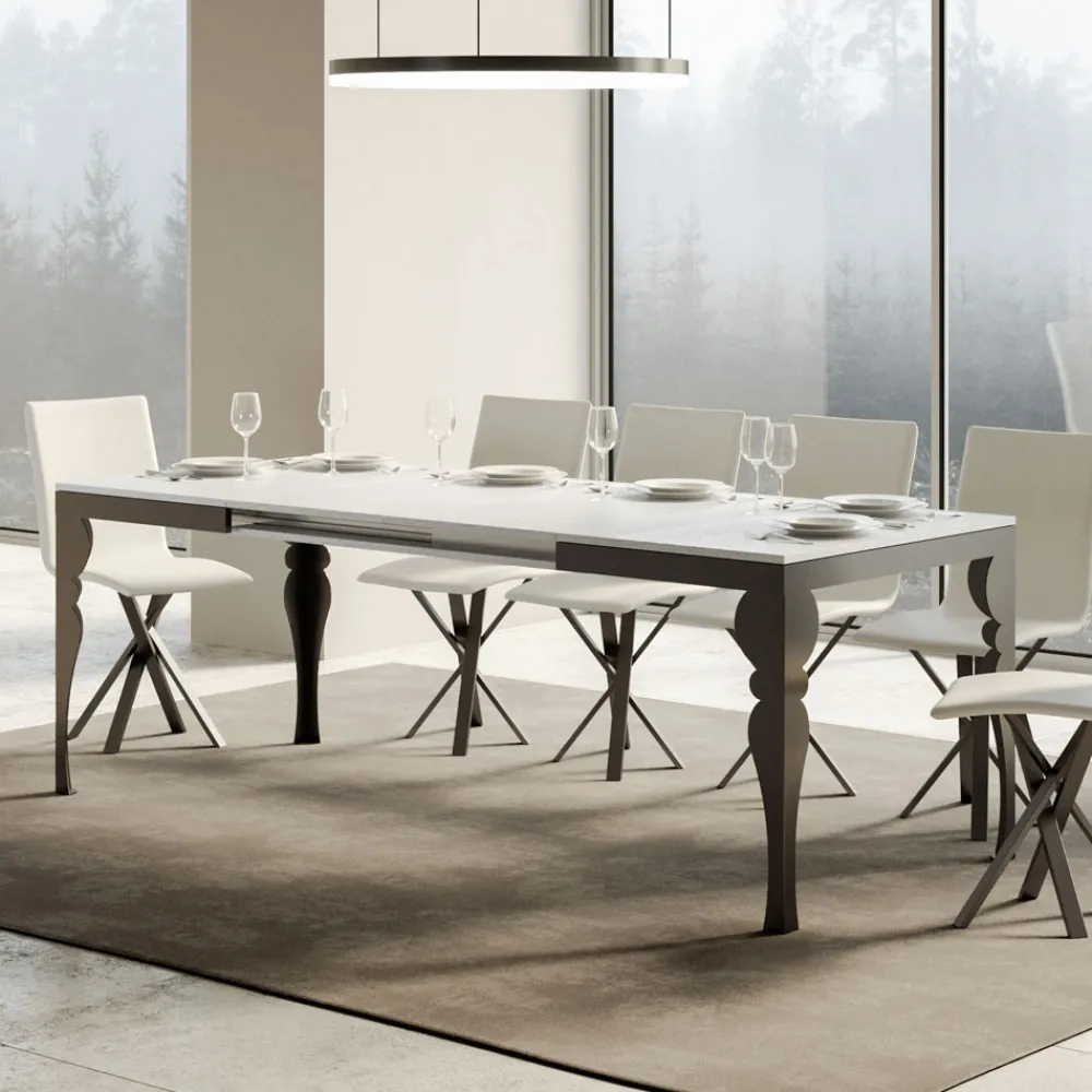 Viadurini Living Ausziehbare Esstische-Ausziehbarer Tisch aus Melaminholz und anthrazitfarbener Eisenunterplatte – Sassone