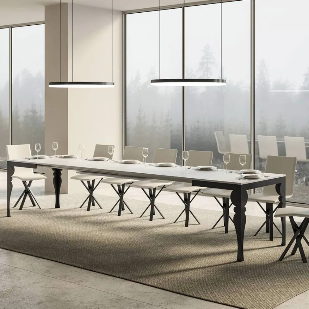 Viadurini Living Ausziehbare Esstische-Ausziehbarer Tisch aus Melaminholz und anthrazitfarbener Eisenunterplatte – Sassone