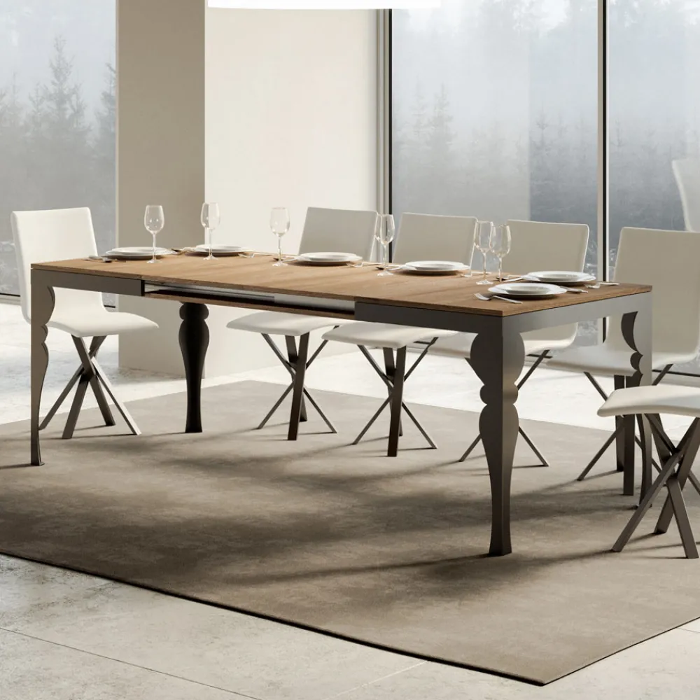 Viadurini Living Ausziehbare Esstische-Ausziehbarer Tisch aus Melaminholz und anthrazitfarbener Eisenunterplatte – Sassone