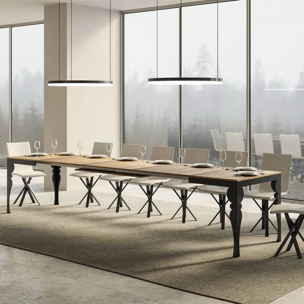 Viadurini Living Ausziehbare Esstische-Ausziehbarer Tisch aus Melaminholz und anthrazitfarbener Eisenunterplatte – Sassone