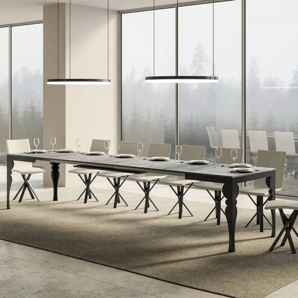 Viadurini Living Ausziehbare Esstische-Ausziehbarer Tisch aus Melaminholz und anthrazitfarbener Eisenunterplatte – Sassone