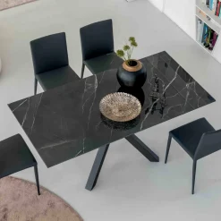 Viadurini Living Ausziehbare Esstische-Ausziehbarer Tisch aus polierter Calacatta-Schwarzkeramik Starlit - Balia
