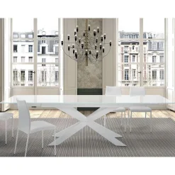 Viadurini Living Ausziehbare Esstische-Ausziehbarer Tisch bis 278 cm aus Glas und weißem Stahl, hergestellt in Italien – Grotta