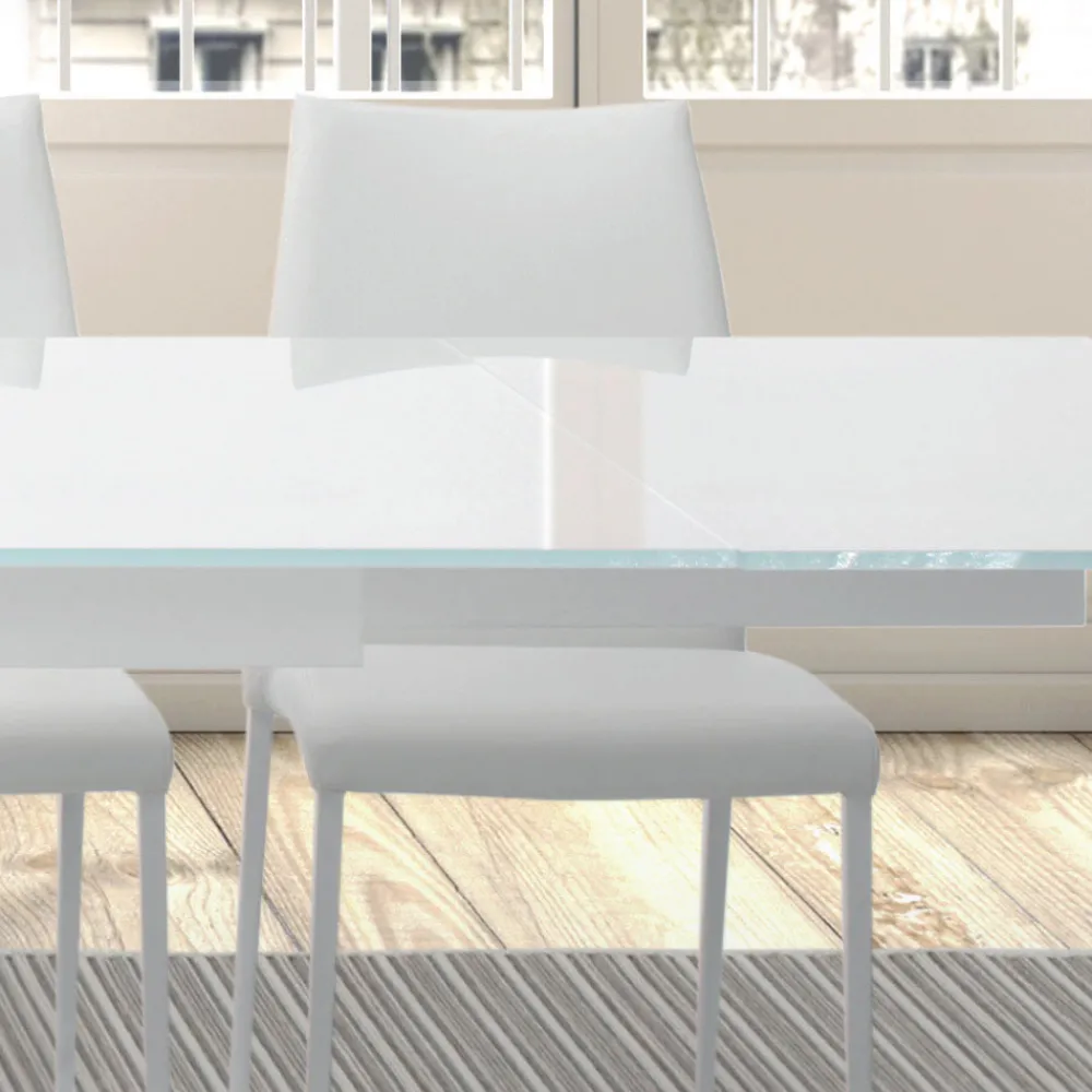 Viadurini Living Ausziehbare Esstische-Ausziehbarer Tisch bis 278 cm aus Glas und weißem Stahl, hergestellt in Italien – Grotta