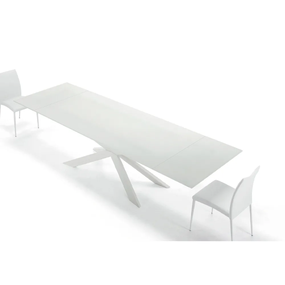 Viadurini Living Ausziehbare Esstische-Ausziehbarer Tisch bis 278 cm aus Glas und weißem Stahl, hergestellt in Italien – Grotta