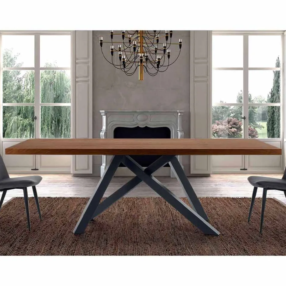 Viadurini Living Ausziehbare Esstische-Ausziehbarer Tisch bis 300 cm aus Holz und Stahl, hergestellt in Italien – Settimmio