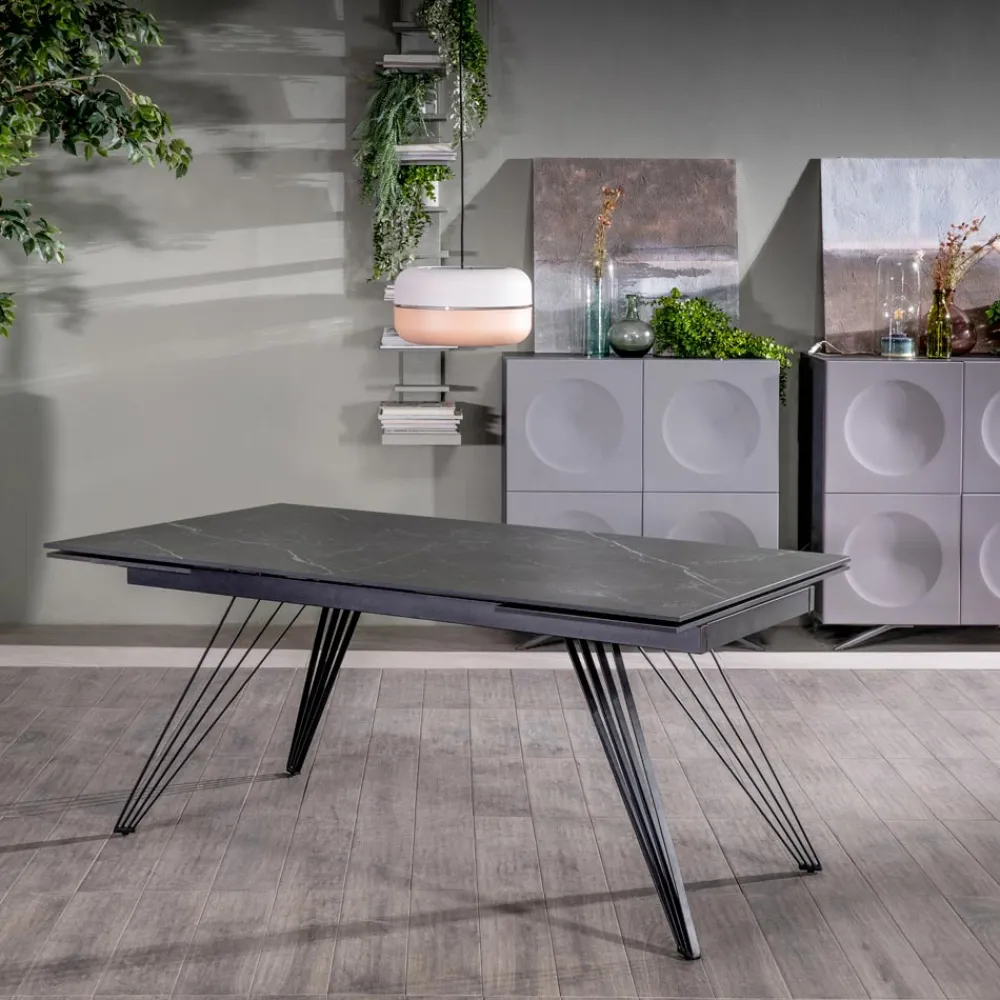 Viadurini Living Ausziehbare Esstische-Ausziehbarer Tisch bis 240 cm aus Keramik und Metall – Bouquet