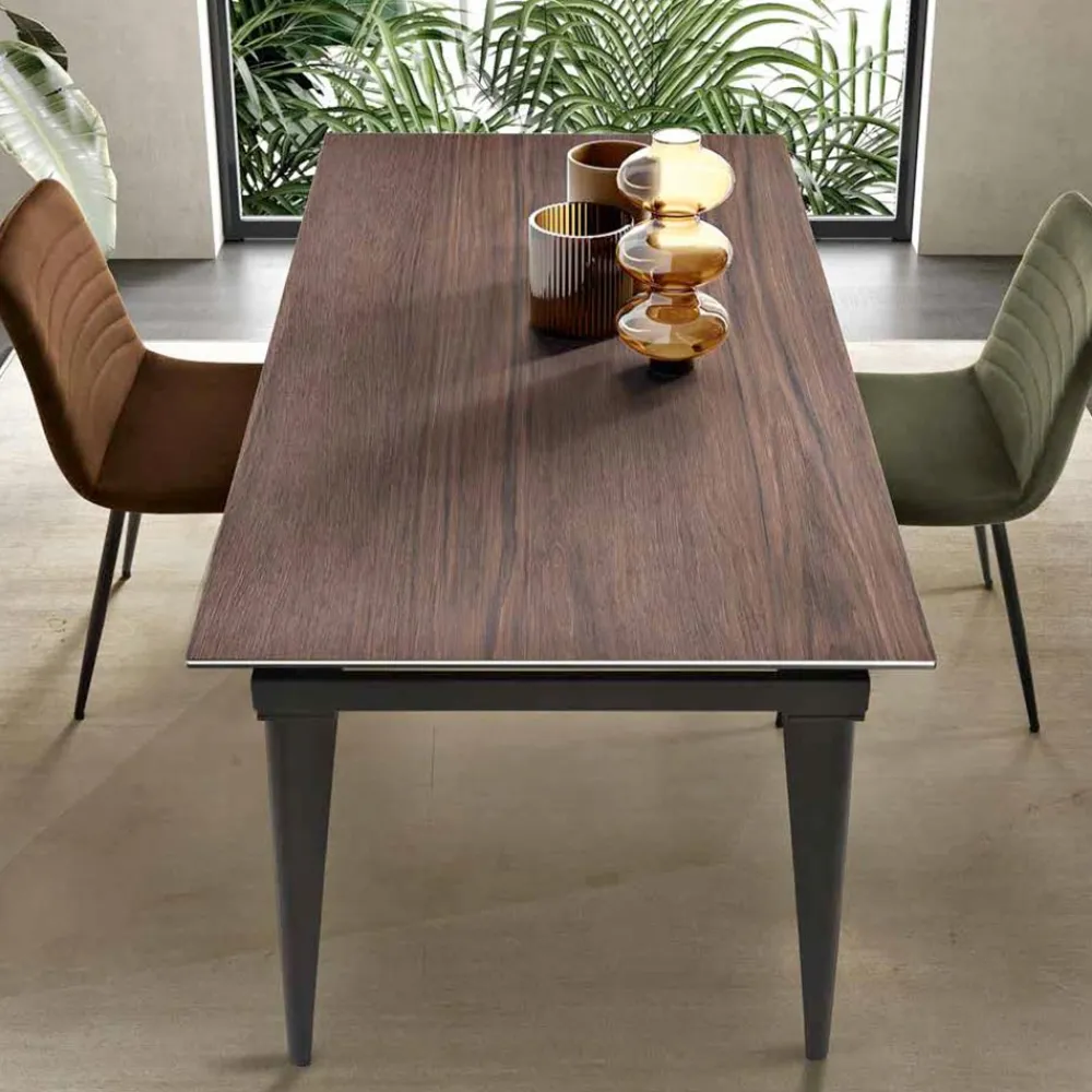 Viadurini Living Ausziehbare Esstische-Ausziehbarer Tisch bis 200 cm Teleskop aus Metall und Feinsteinzeug - Achille