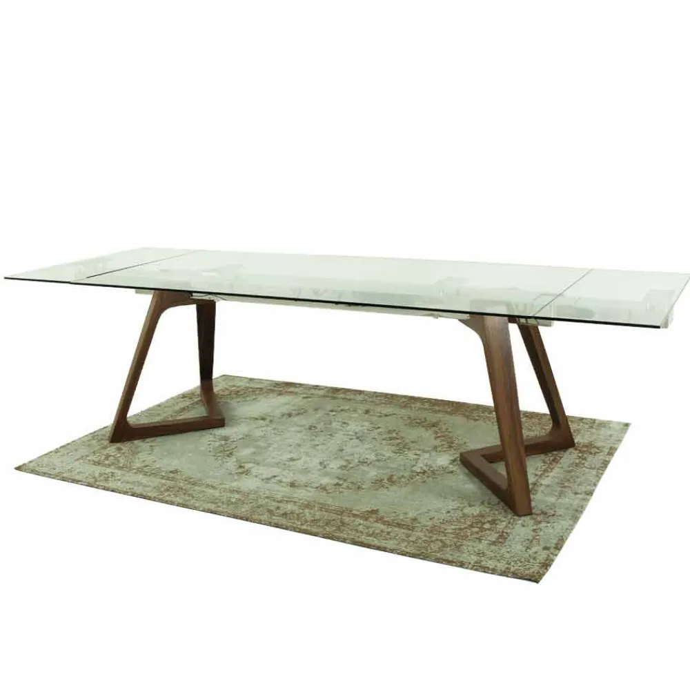 Viadurini Living Ausziehbare Esstische-Ausziehbarer Tisch bis 280 cm aus Glas und furniertem Holz – Eugrafo