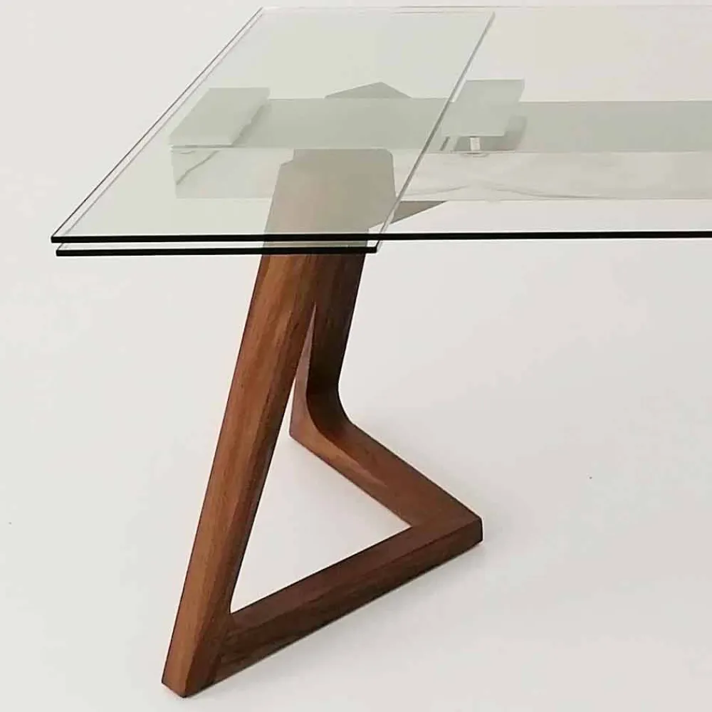 Viadurini Living Ausziehbare Esstische-Ausziehbarer Tisch bis 280 cm aus Glas und furniertem Holz – Eugrafo