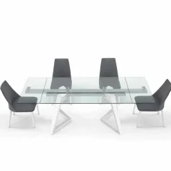 Viadurini Living Ausziehbare Esstische-Ausziehbarer Tisch bis 280 cm aus Glas und furniertem Holz – Eugrafo