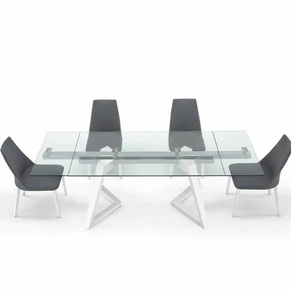 Viadurini Living Ausziehbare Esstische-Ausziehbarer Tisch bis 280 cm aus Glas und furniertem Holz – Eugrafo
