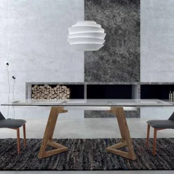 Viadurini Living Ausziehbare Esstische-Ausziehbarer Tisch bis 280 cm aus Glas und furniertem Holz – Eugrafo