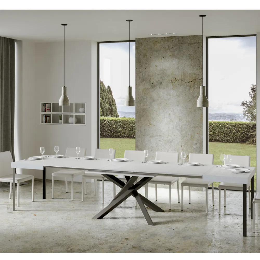 Viadurini Living Ausziehbare Esstische-Ausziehbarer Tisch bis 440 cm aus anthrazitfarbenem Eisen und Holz, hergestellt in Italien – Graffo