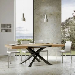 Viadurini Living Ausziehbare Esstische-Ausziehbarer Tisch bis 440 cm aus anthrazitfarbenem Eisen und Holz, hergestellt in Italien – Graffo