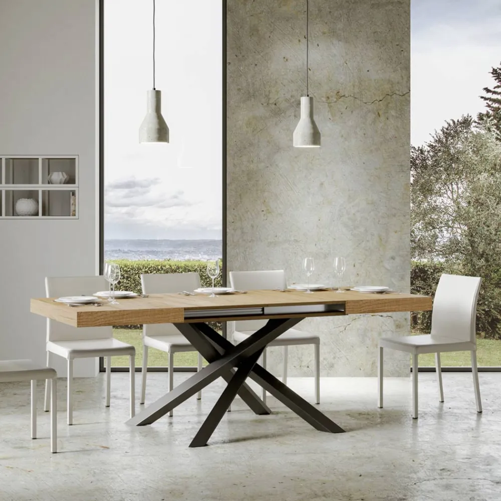 Viadurini Living Ausziehbare Esstische-Ausziehbarer Tisch bis 440 cm aus anthrazitfarbenem Eisen und Holz, hergestellt in Italien – Graffo