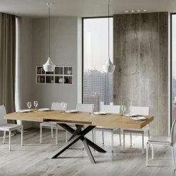 Viadurini Living Ausziehbare Esstische-Ausziehbarer Tisch bis 440 cm aus anthrazitfarbenem Eisen und Holz, hergestellt in Italien – Graffo