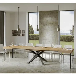 Viadurini Living Ausziehbare Esstische-Ausziehbarer Tisch bis 440 cm aus anthrazitfarbenem Eisen und Holz, hergestellt in Italien – Graffo