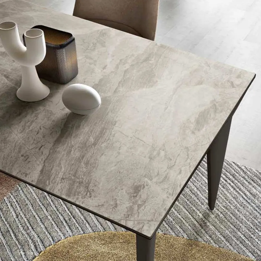 Viadurini Living Ausziehbare Esstische-Ausziehbarer Tisch bis 180 cm Teleskop aus Metall und Feinsteinzeug - Achille