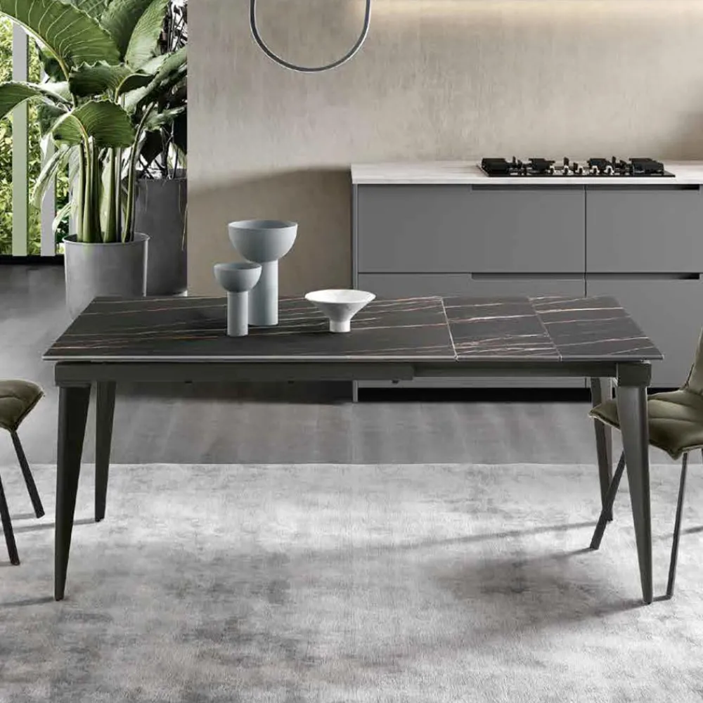 Viadurini Living Ausziehbare Esstische-Ausziehbarer Tisch bis 180 cm Teleskop aus Metall und Feinsteinzeug - Achille