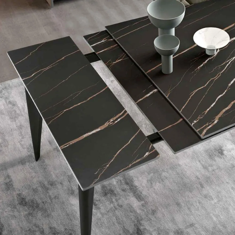 Viadurini Living Ausziehbare Esstische-Ausziehbarer Tisch bis 180 cm Teleskop aus Metall und Feinsteinzeug - Achille