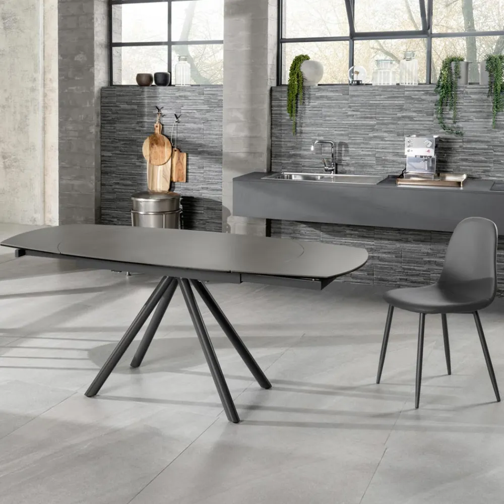 Viadurini Living Ausziehbare Esstische-Ausziehbarer Tisch bis 180 cm aus Keramik auf Glas und Metall – Lozzolo