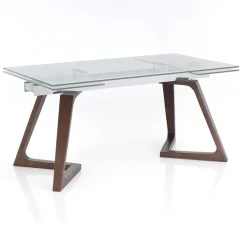 Viadurini Living Ausziehbare Esstische-Ausziehbarer Tisch bis 260 cm aus Massivholz und gehärtetem Glas - Sizilien