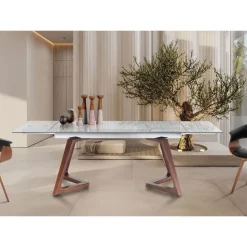 Viadurini Living Ausziehbare Esstische-Ausziehbarer Tisch bis 260 cm aus Massivholz und gehärtetem Glas - Sizilien