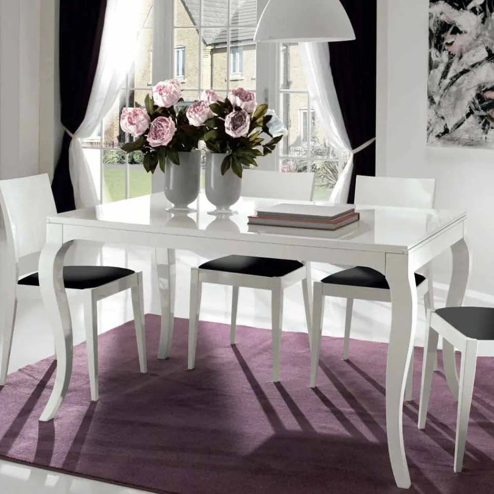 Viadurini Living Esstische Nach Mass|Ausziehbare Esstische-Ausziehbarer Tisch bis 350 cm in glänzend weißer Tanganika-Walnuss - Leomas