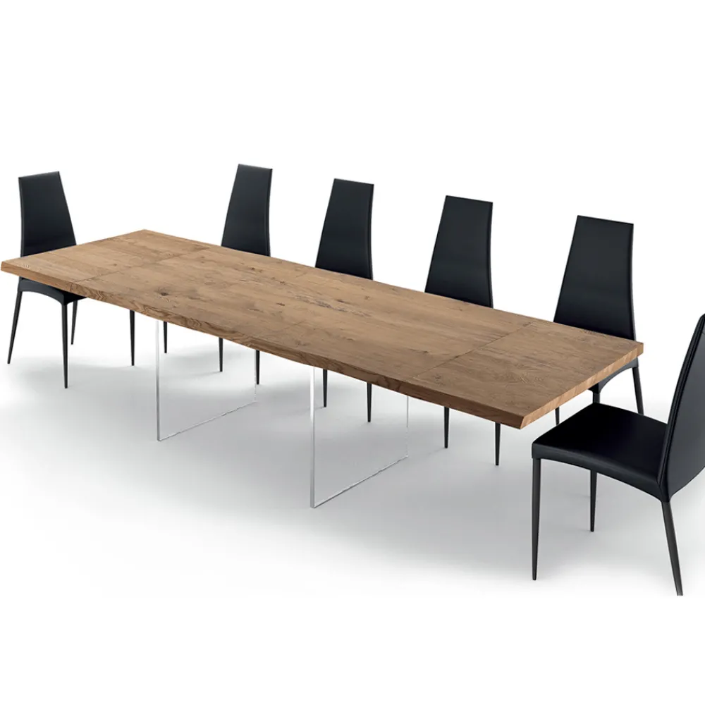 Viadurini Living Ausziehbare Esstische-Ausziehbarer Tisch bis 300 cm aus furniertem Holz und Glas – Tear