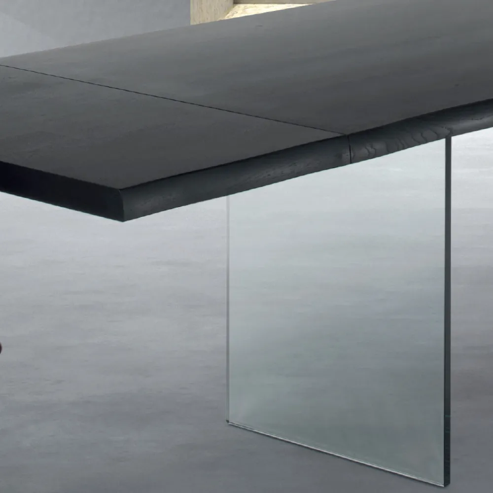 Viadurini Living Ausziehbare Esstische-Ausziehbarer Tisch bis 300 cm aus furniertem Holz und Glas – Tear