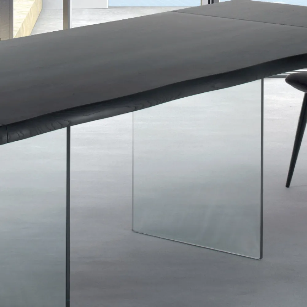 Viadurini Living Ausziehbare Esstische-Ausziehbarer Tisch bis 300 cm aus furniertem Holz und Glas – Tear