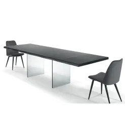 Viadurini Living Ausziehbare Esstische-Ausziehbarer Tisch bis 300 cm aus furniertem Holz und Glas – Tear
