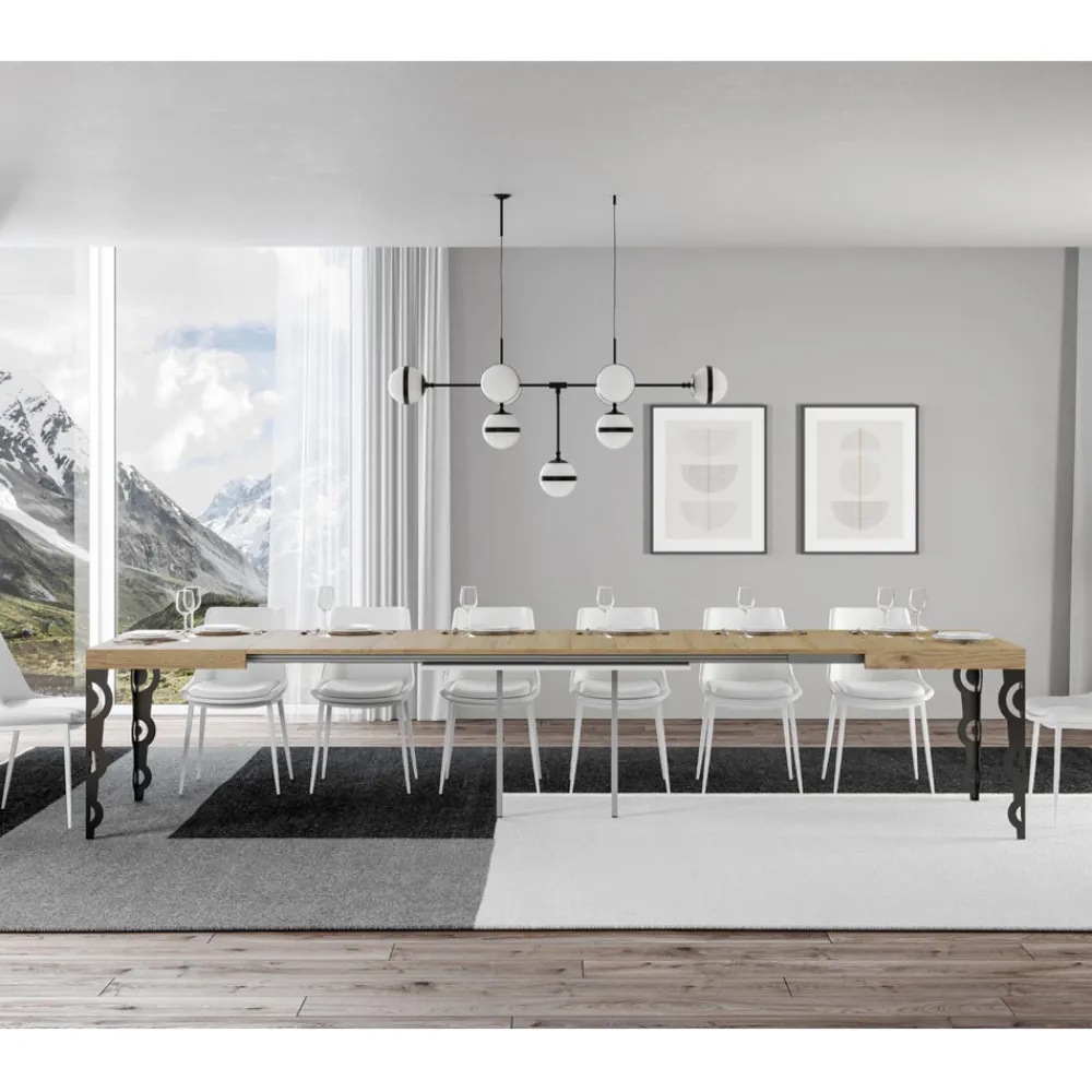 Viadurini Living Ausziehbare Esstische-Ausziehbarer Tisch bis zu 4 m aus Melaminholz und Eisen, hergestellt in Italien – Marella