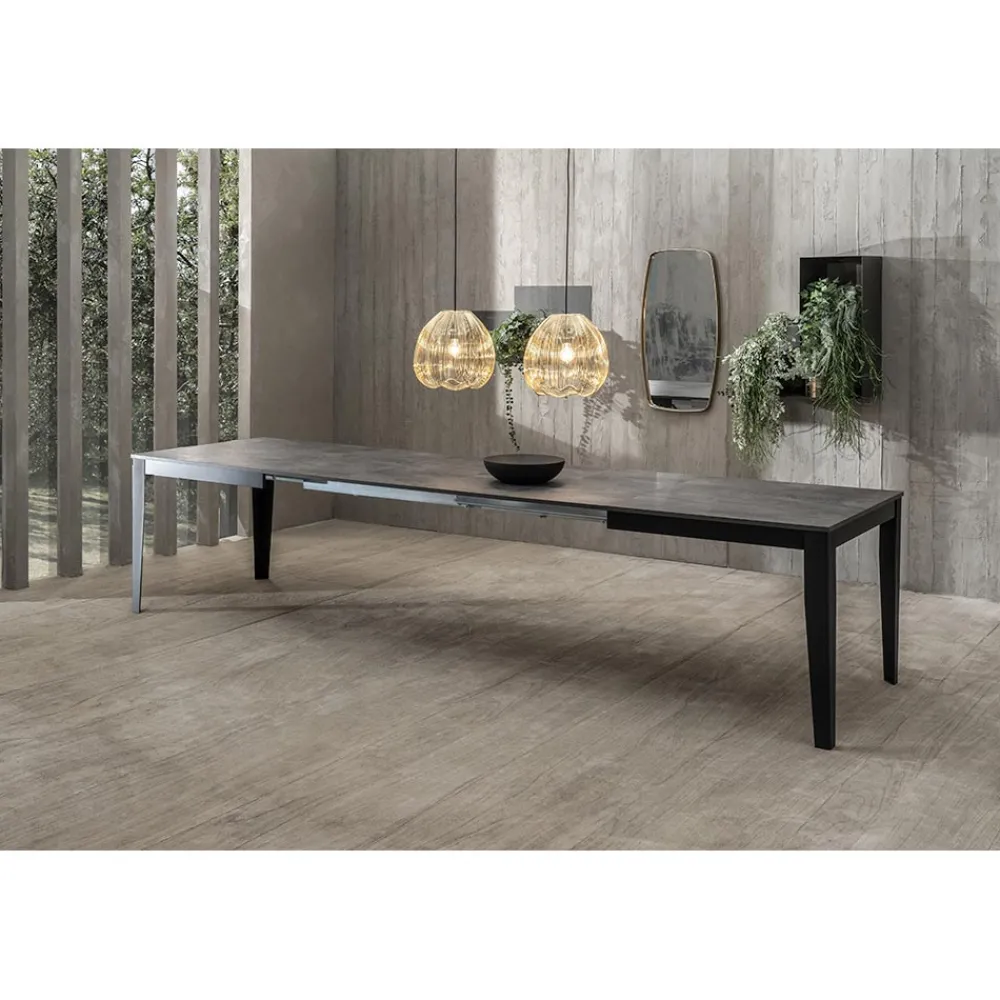 Viadurini Living Ausziehbare Esstische-Ausziehbarer Tisch bis zu 316 cm in Melamin und Metallgestell – Weihrauch