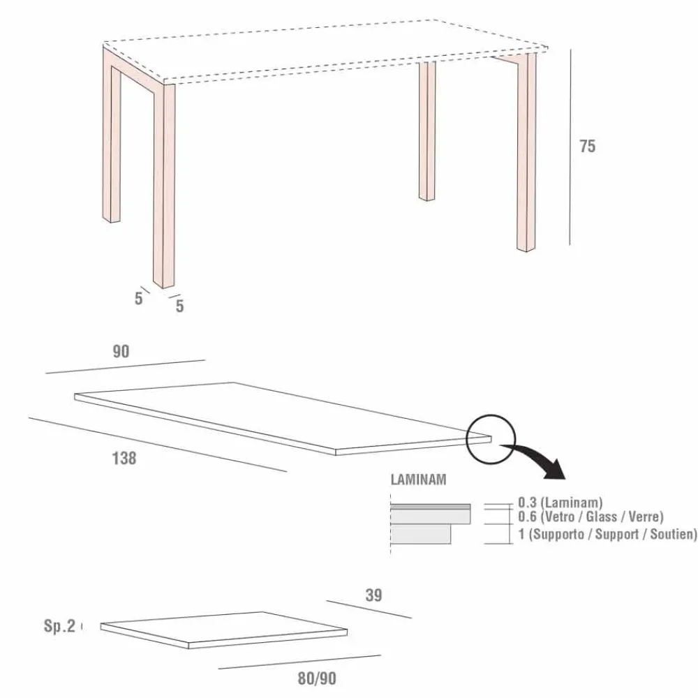 Viadurini Living Ausziehbare Esstische-Ausziehbarer Tisch Bis zu 238 cm aus Laminam und Metall Made in Italy - Remigio