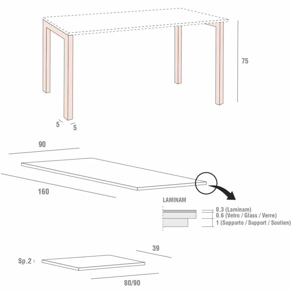 Viadurini Living Ausziehbare Esstische-Ausziehbarer Tisch Bis zu 238 cm aus Laminam und Metall Made in Italy - Remigio