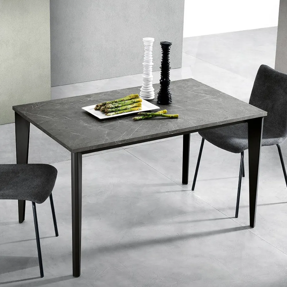 Viadurini Living Ausziehbare Esstische-Ausziehbarer Tisch mit Marmor-Melaminplatte und anthrazitfarbenen Beinen - Ariel