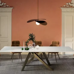 Viadurini Living Ausziehbare Esstische-Ausziehbarer Tisch mit mattweißer Glasplatte, hergestellt in Italien – Settimmio