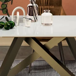 Viadurini Living Ausziehbare Esstische-Ausziehbarer Tisch mit mattweißer Glasplatte, hergestellt in Italien – Settimmio